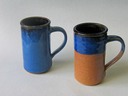 Blue and ash-fired large mugs